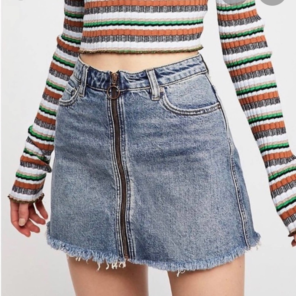 Free People denim zipper front skirt